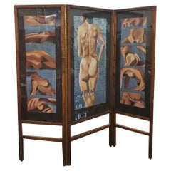 David Segel 3 Panel Floor Screen Signed & Titled "PARTS OF HER" 1970s Original