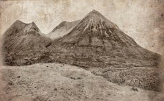 Cuillin Hills : grande photographie rustique de paysage Sepia de montagnes en Écosse