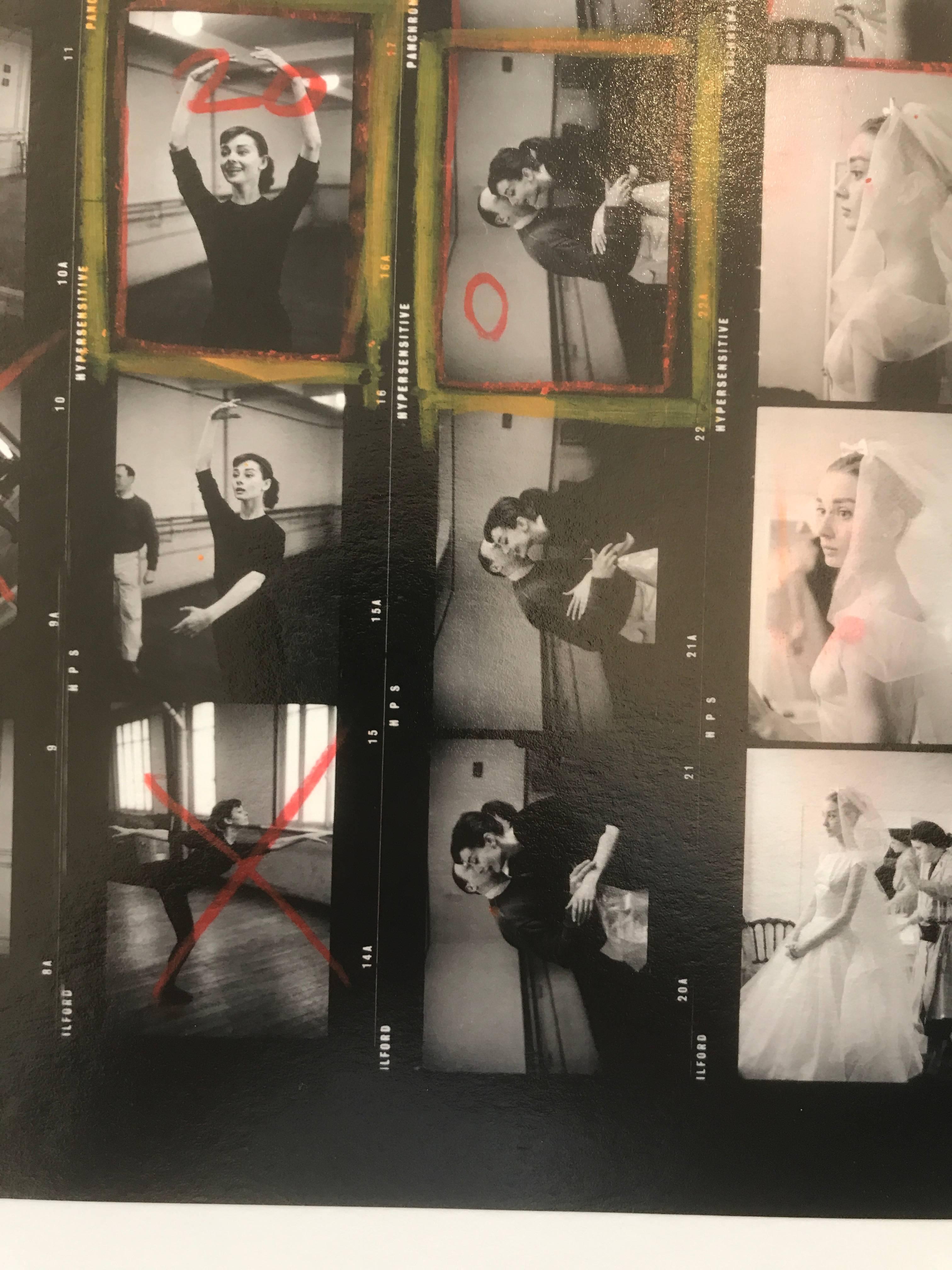 ' Audrey Hepburn Funny Face ' Contact Sheet MAGNUM
by David Seymour

Audrey Hepburn behind the scenes during the filming of American musical comedy 'Funny Face', a film released 1957. Photographed by David 'Chim' Seymour for Coronet Magazine while