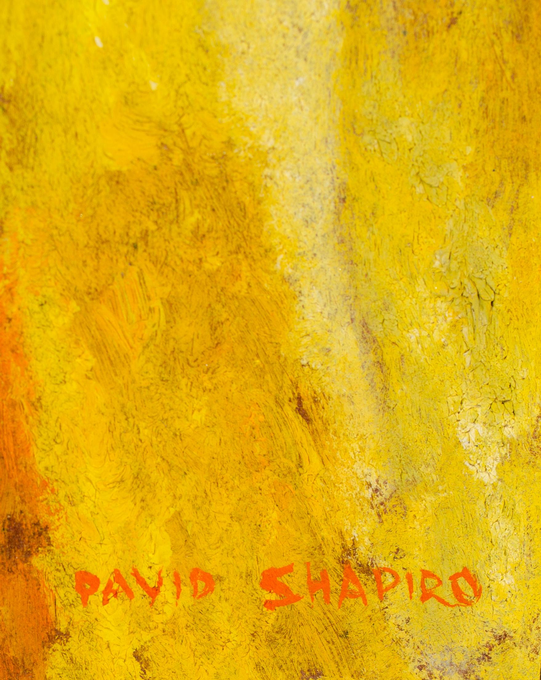 Signed David Shapiro Modernist Yellow Landscape For Sale 1
