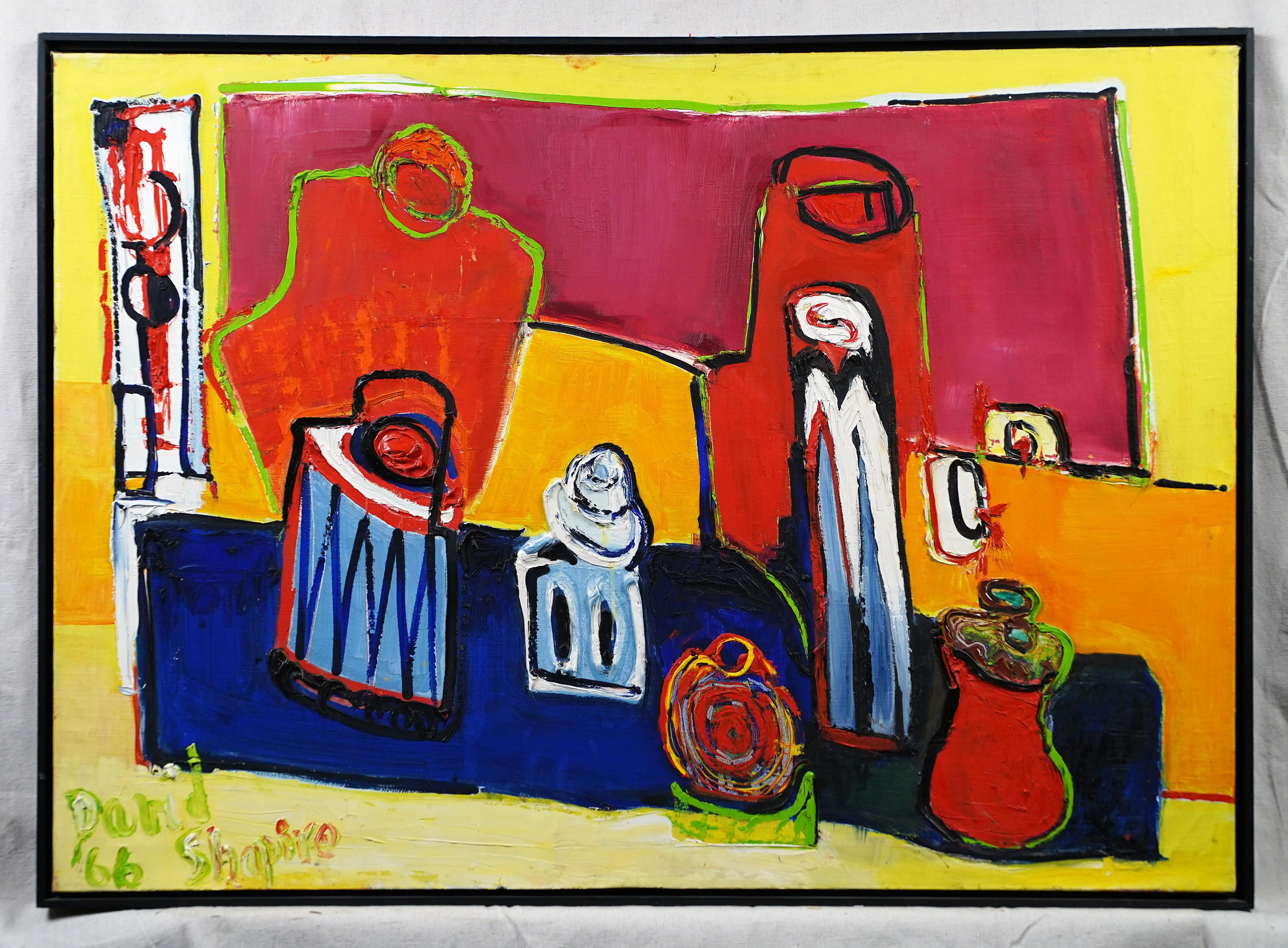 Vintage Mid Century Modern Abstract Expressionist Still Life Oil Painting 1