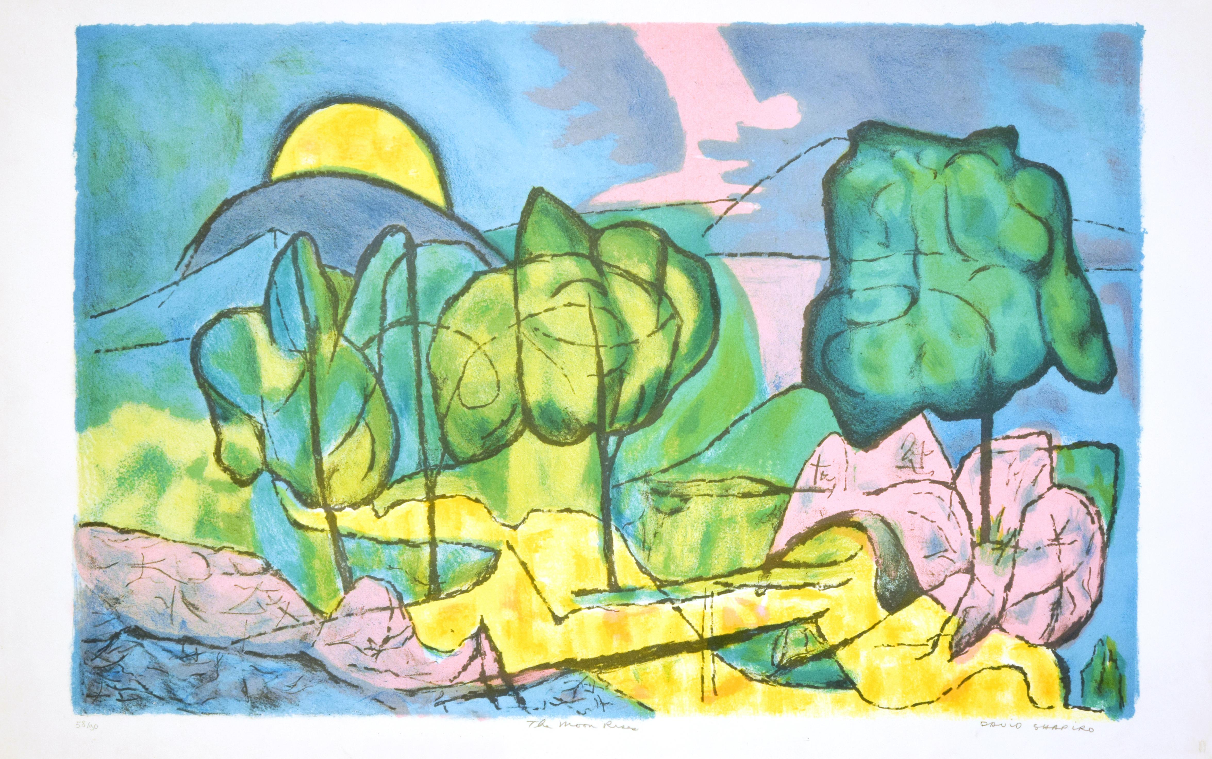 Colorful Landscape - Lithograph by David Shapiro - 1980s