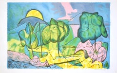 Bunte Landschaft – Lithographie von David Shapiro – 1980er Jahre