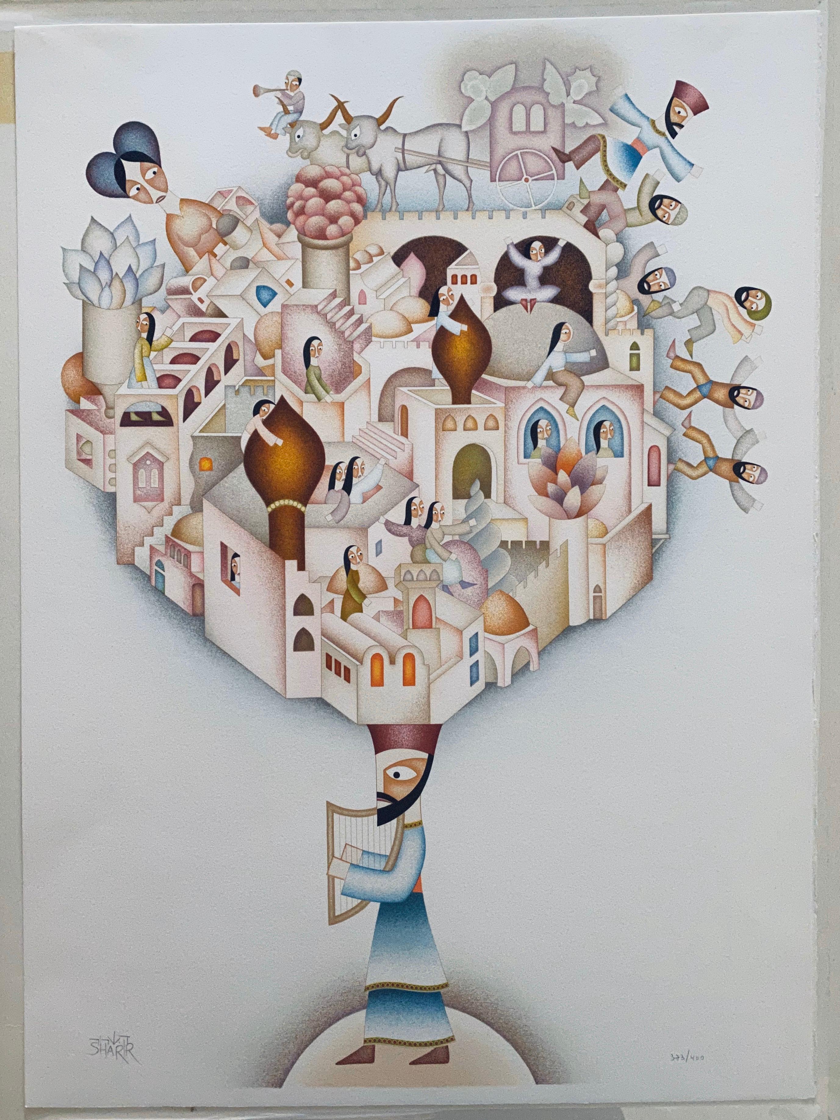 Litografía israelí moderna Ciudad de David David Sharir en venta 10
