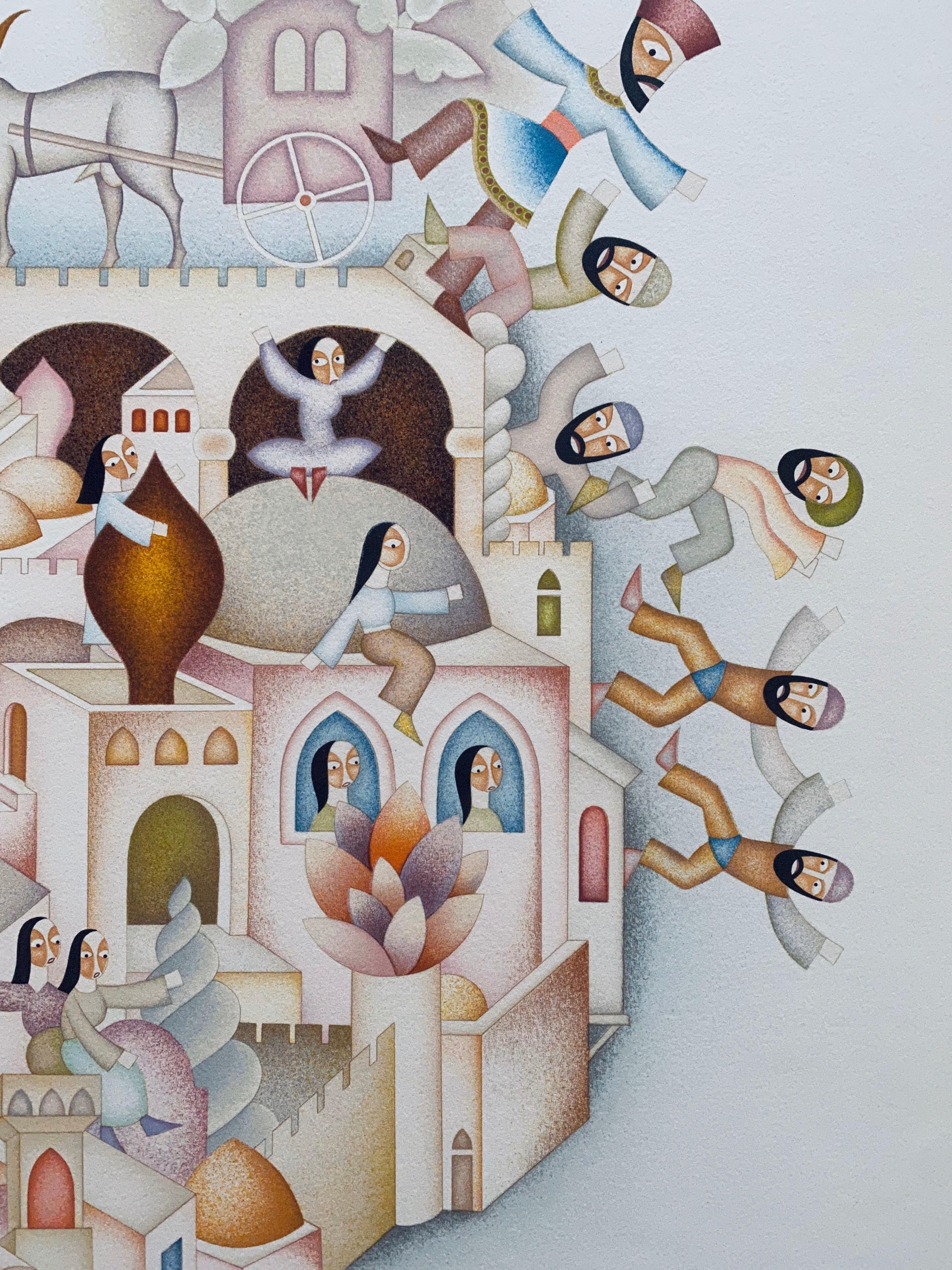 Litografía israelí moderna Ciudad de David David Sharir en venta 3