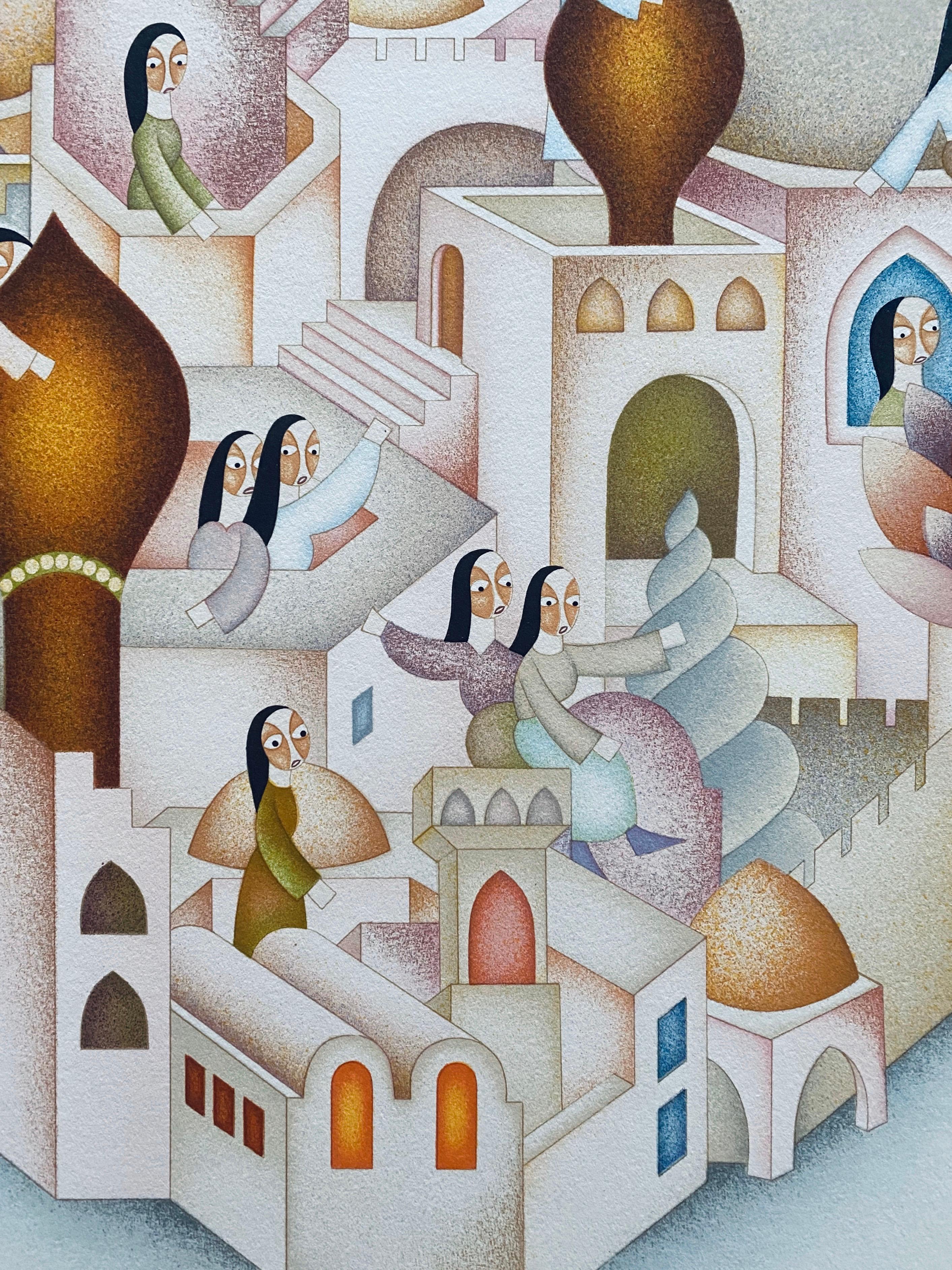 Litografía israelí moderna Ciudad de David David Sharir en venta 4