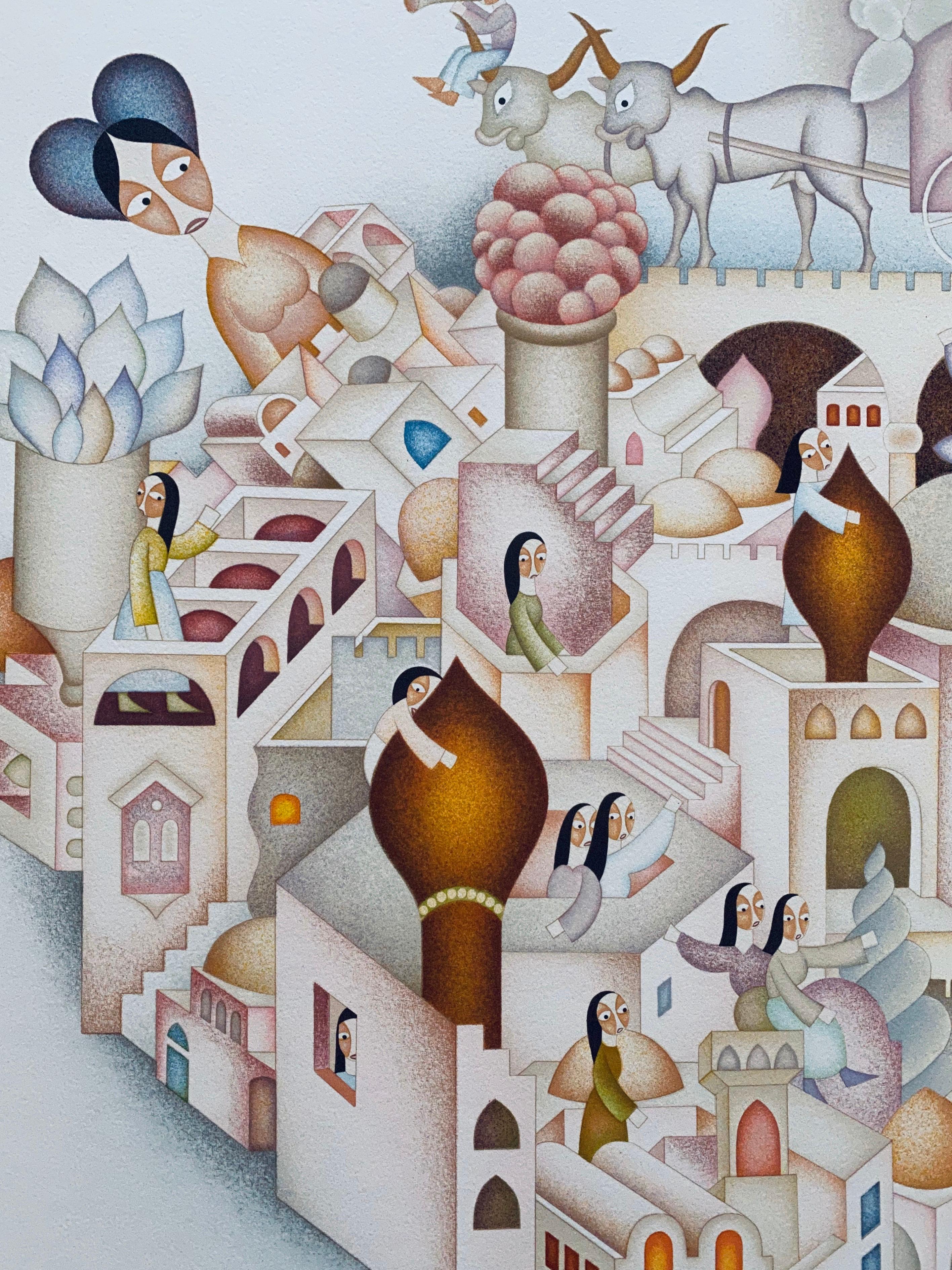 Litografía israelí moderna Ciudad de David David Sharir en venta 5