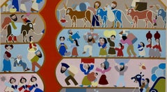 Litografia moderna israeliana sulla Pasqua ebraica, serigrafia di David Sharir Arte festiva