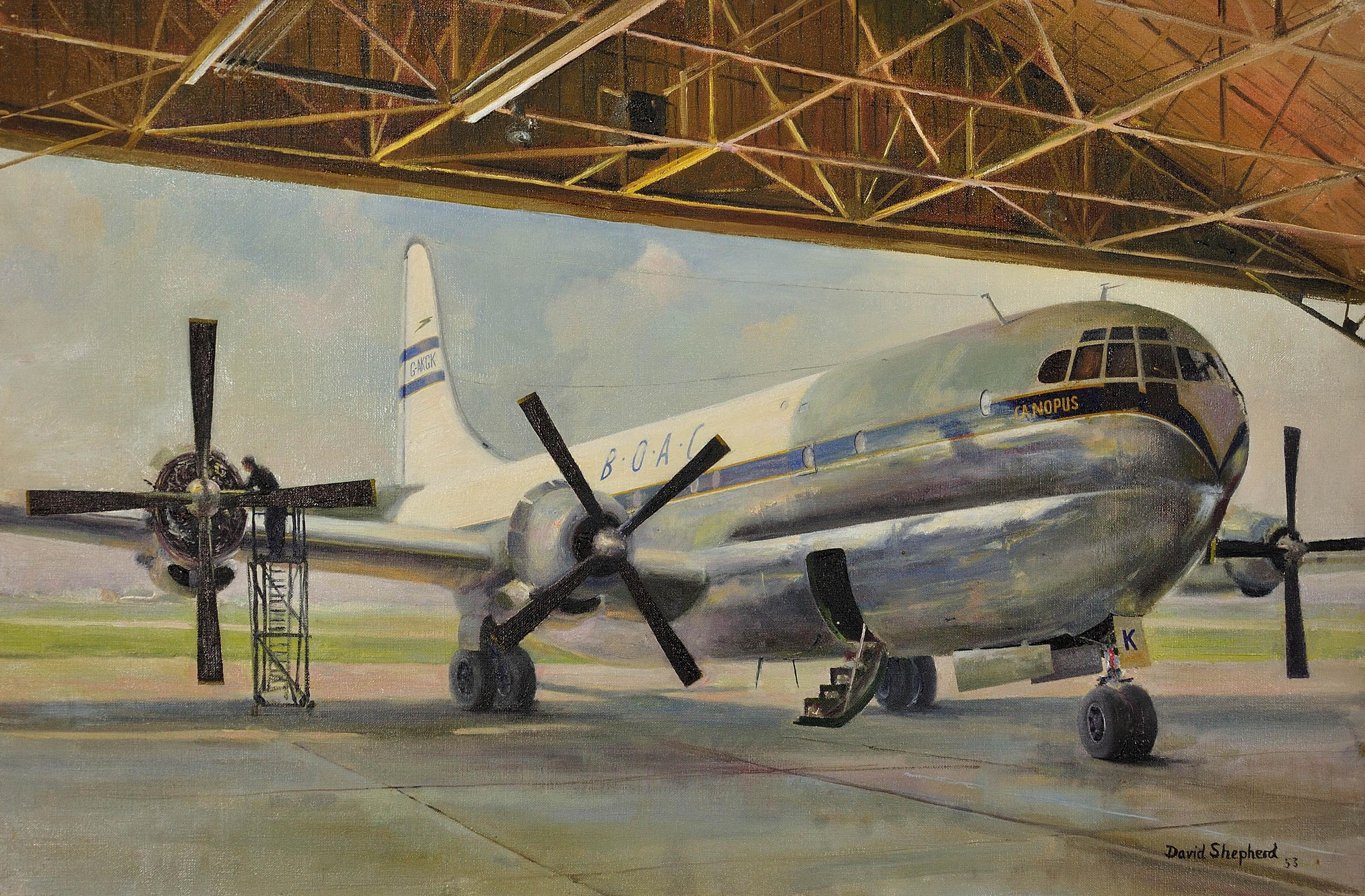 Gigantesco Boeing 377 Stratocruiser Canopus, aeromobile di linea della BOAC rinnovato e dipinto - Painting di David Shepherd