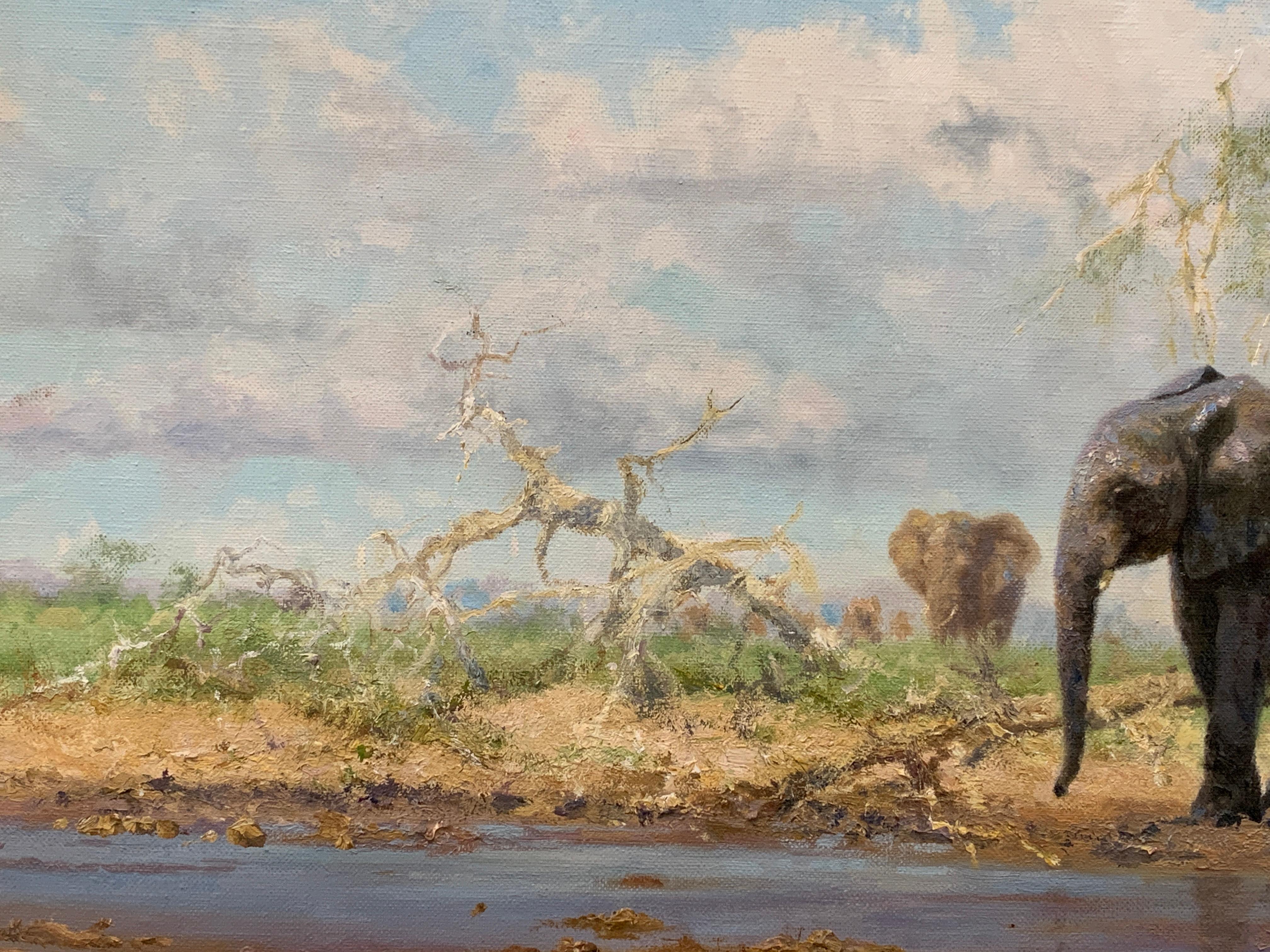 „Herd der Elefanten“, David Shepherd, 20x35.5, Original-Ölgemälde, Realismus der Tierwelt im Angebot 2