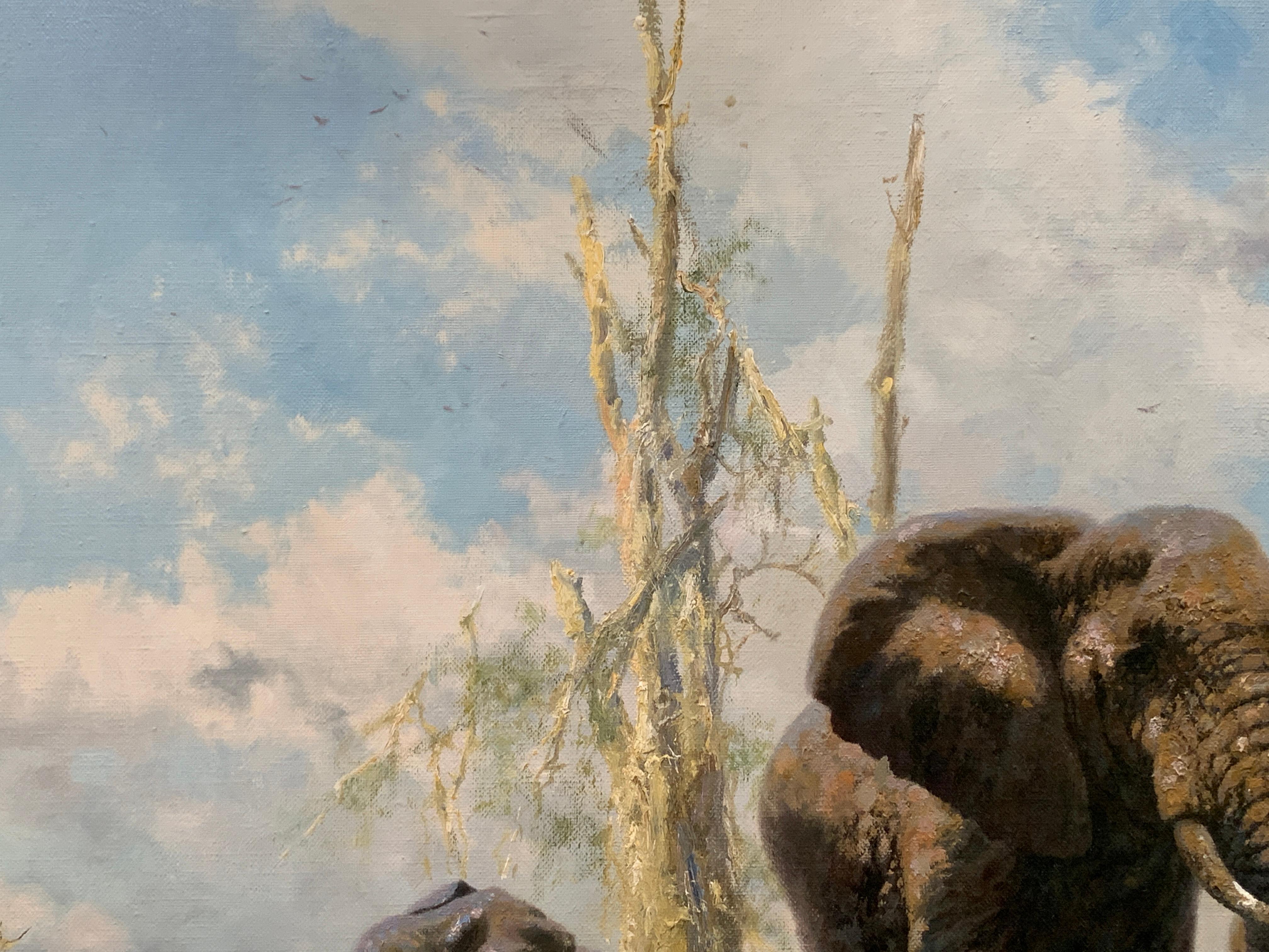 „Herd der Elefanten“, David Shepherd, 20x35.5, Original-Ölgemälde, Realismus der Tierwelt im Angebot 6