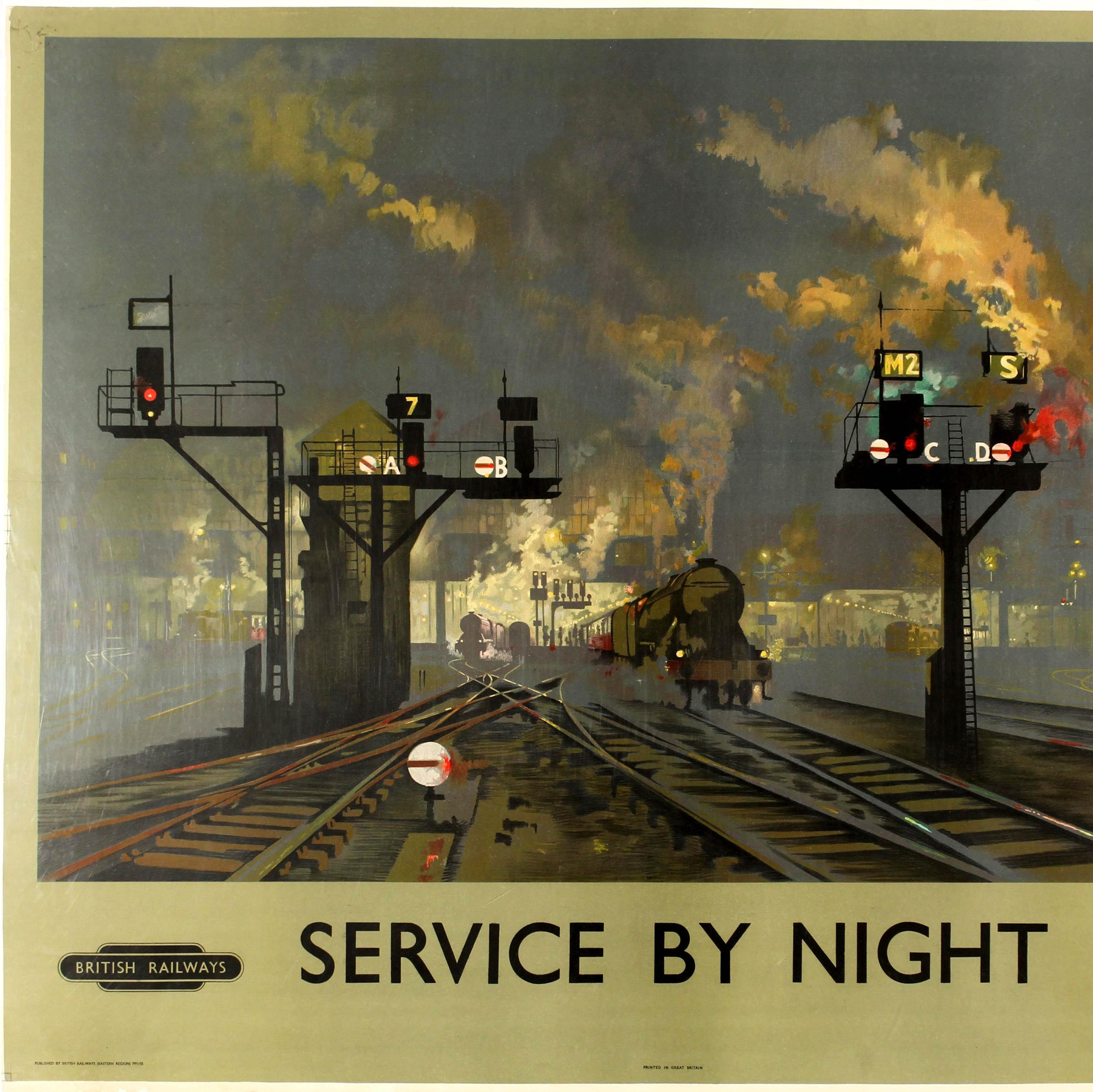 Poster Vintage Original Vintage British Railways Service By Night - King's Cross London - Marron Print par David Shepherd