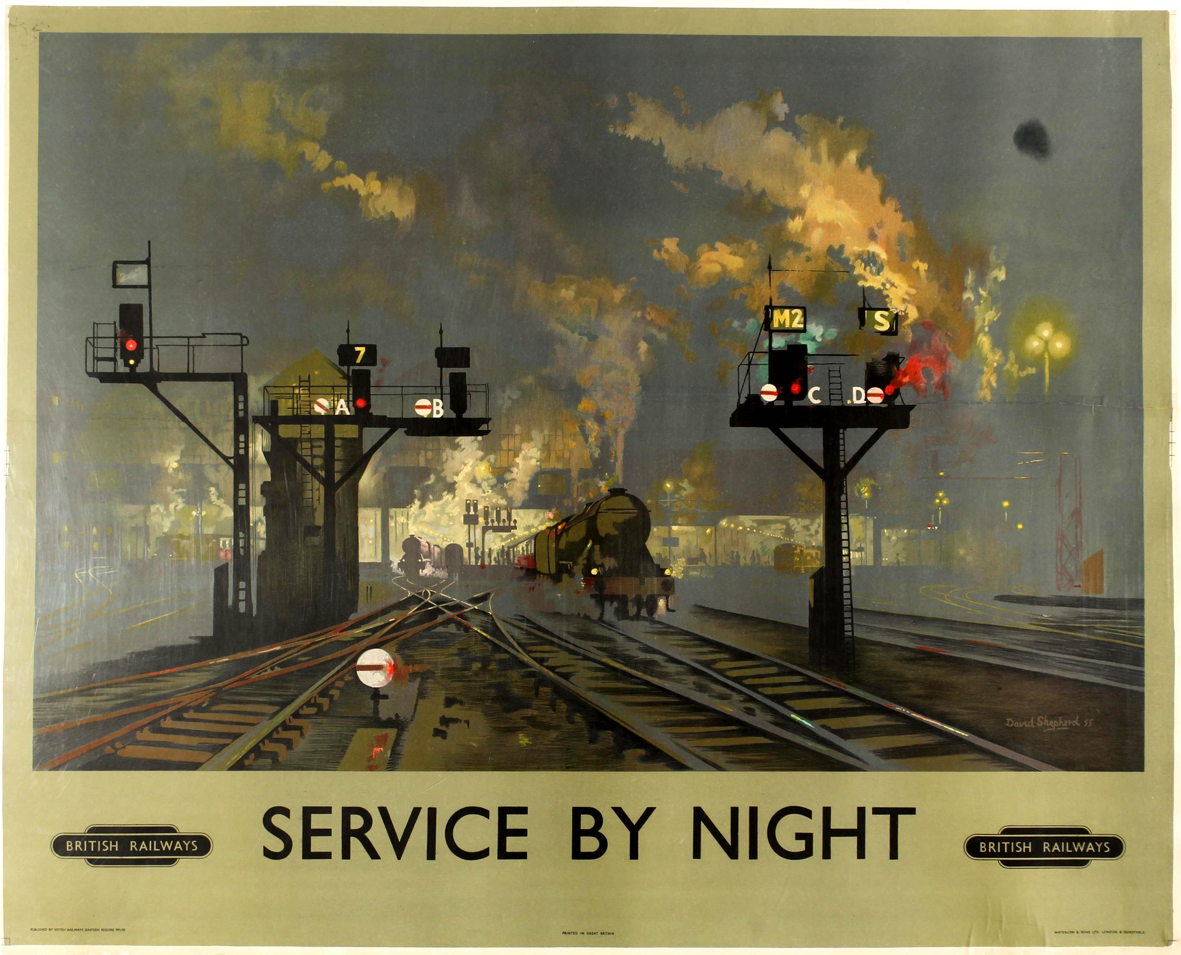 David Shepherd Print - Original Vintage British Railways Poster Service By Night - King's Cross London