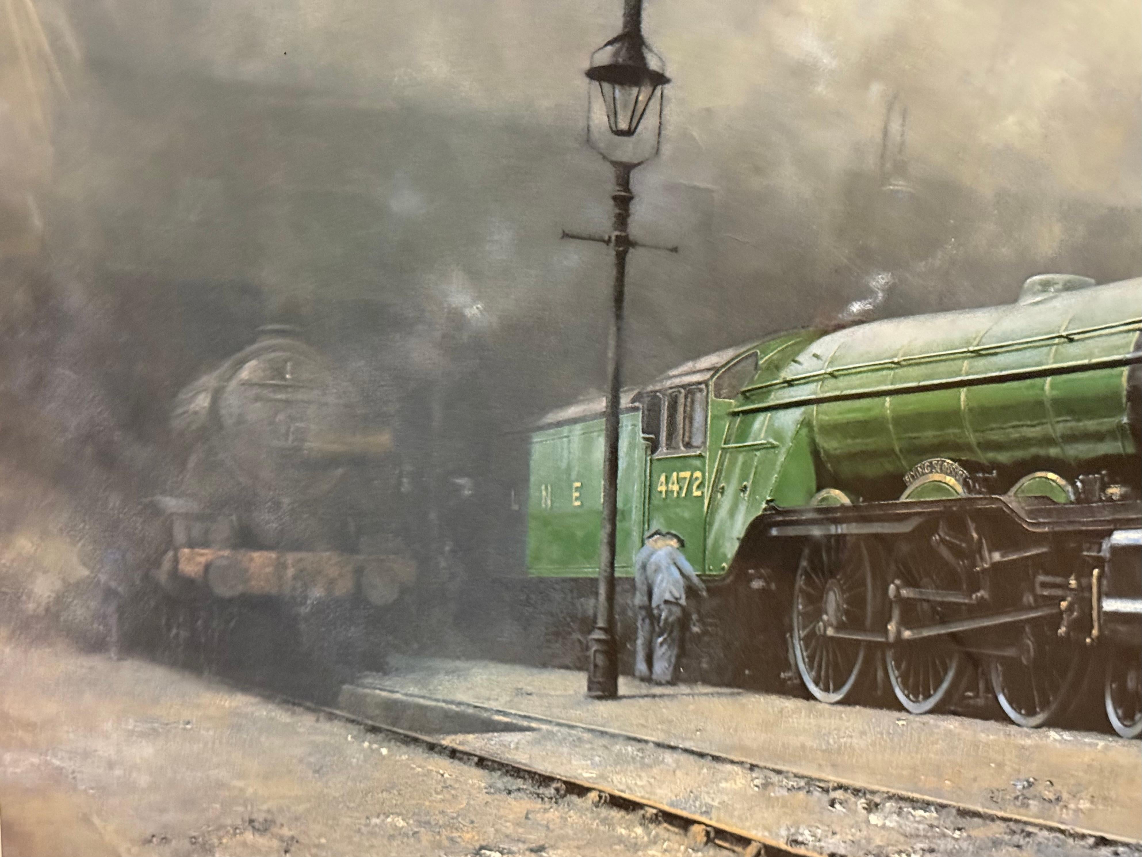 The Flying Scotsman 4472 Steam Train signed ltd ed - Brown Landscape Print by David Shepherd