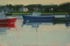 Boats  Oil on Panel  Docked Boats  12" x 16" Light Wood Float Frame 2023