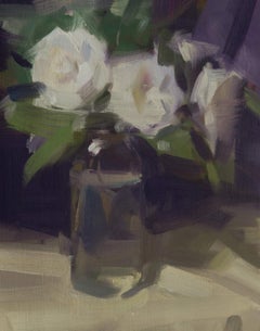 Camelias en panel 12 x 12" Naturaleza muerta floral Impresionismo Flores en un jarrón