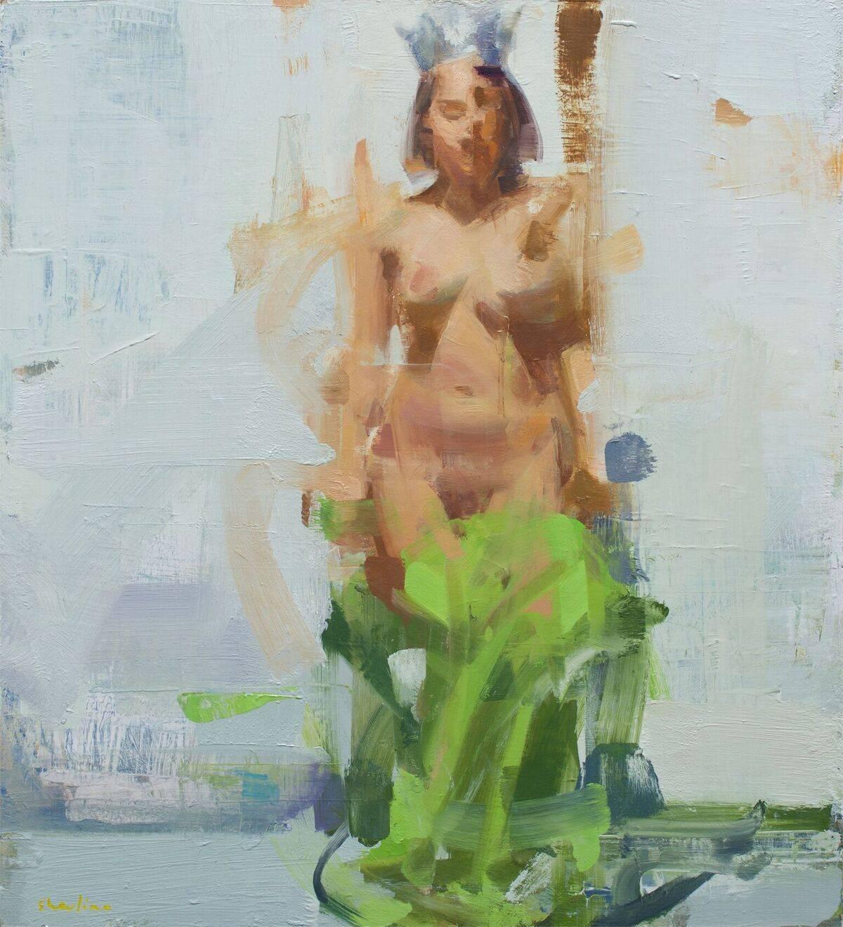 David Shevlino Nude Painting - Crown Dress / figurative oil on panel