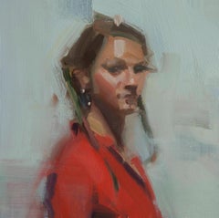 Diane in rosso Olio su pannello Pittura figurativa Contemporaneo Pennellate