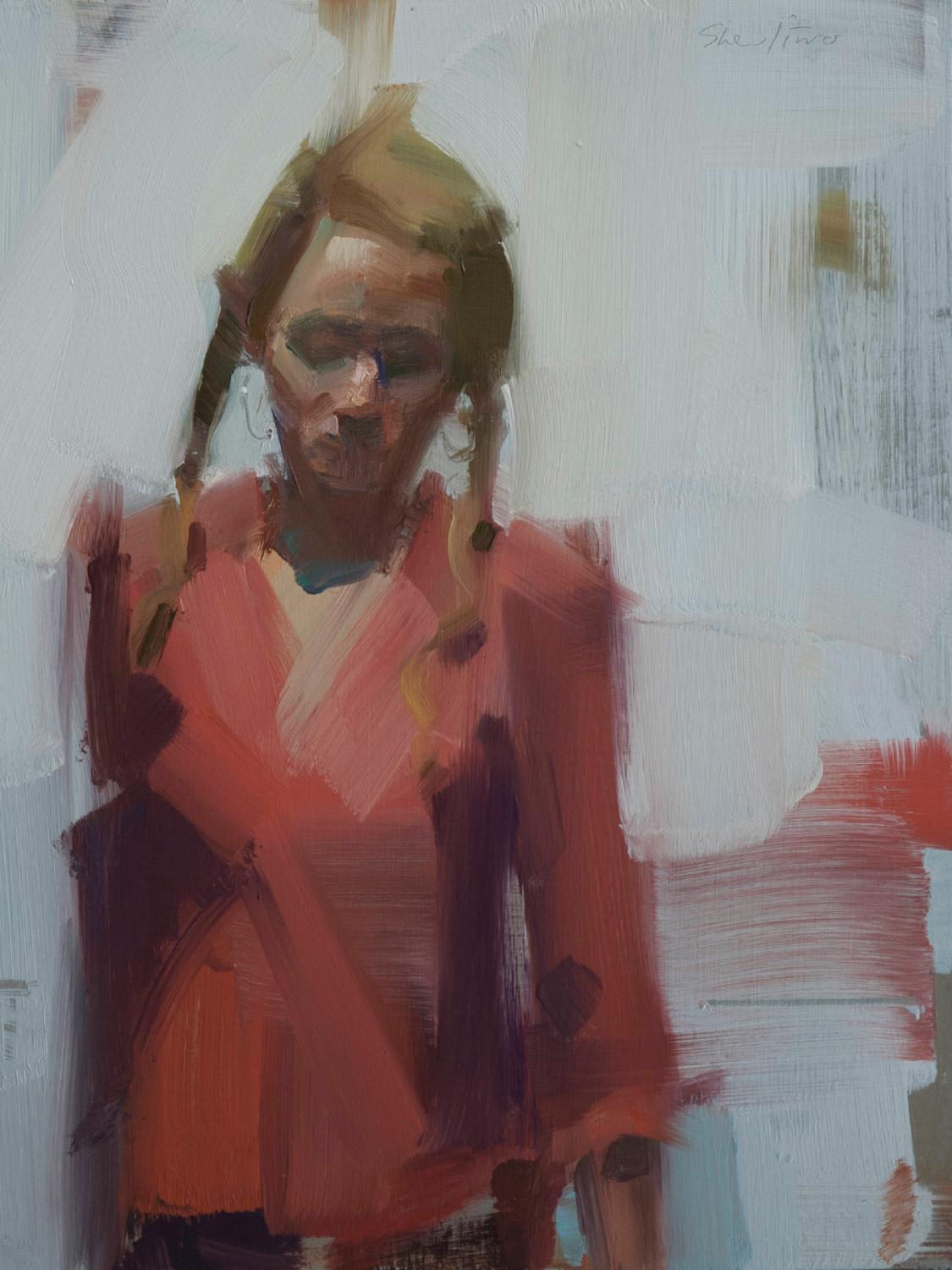 Diane con trenzas  Óleo sobre tabla  Pintura figurativa  Contemporáneo - Painting de David Shevlino