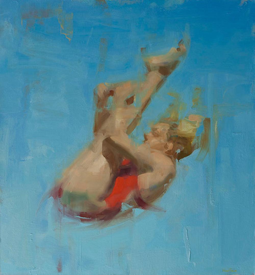 Still-Life Painting de David Shevlino - Buceador en rojo