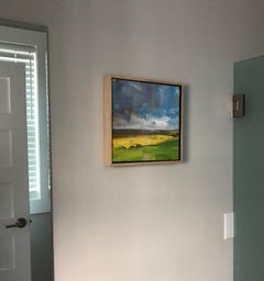 Landscape - Blue Green Gold / oil painting - rain on field