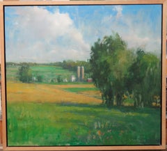 Landschaft, Bauernhof, Ölgemälde, David Shevlino, zwei Silos