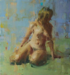 Nude auf Grün / figuratives Öl auf Leinwand