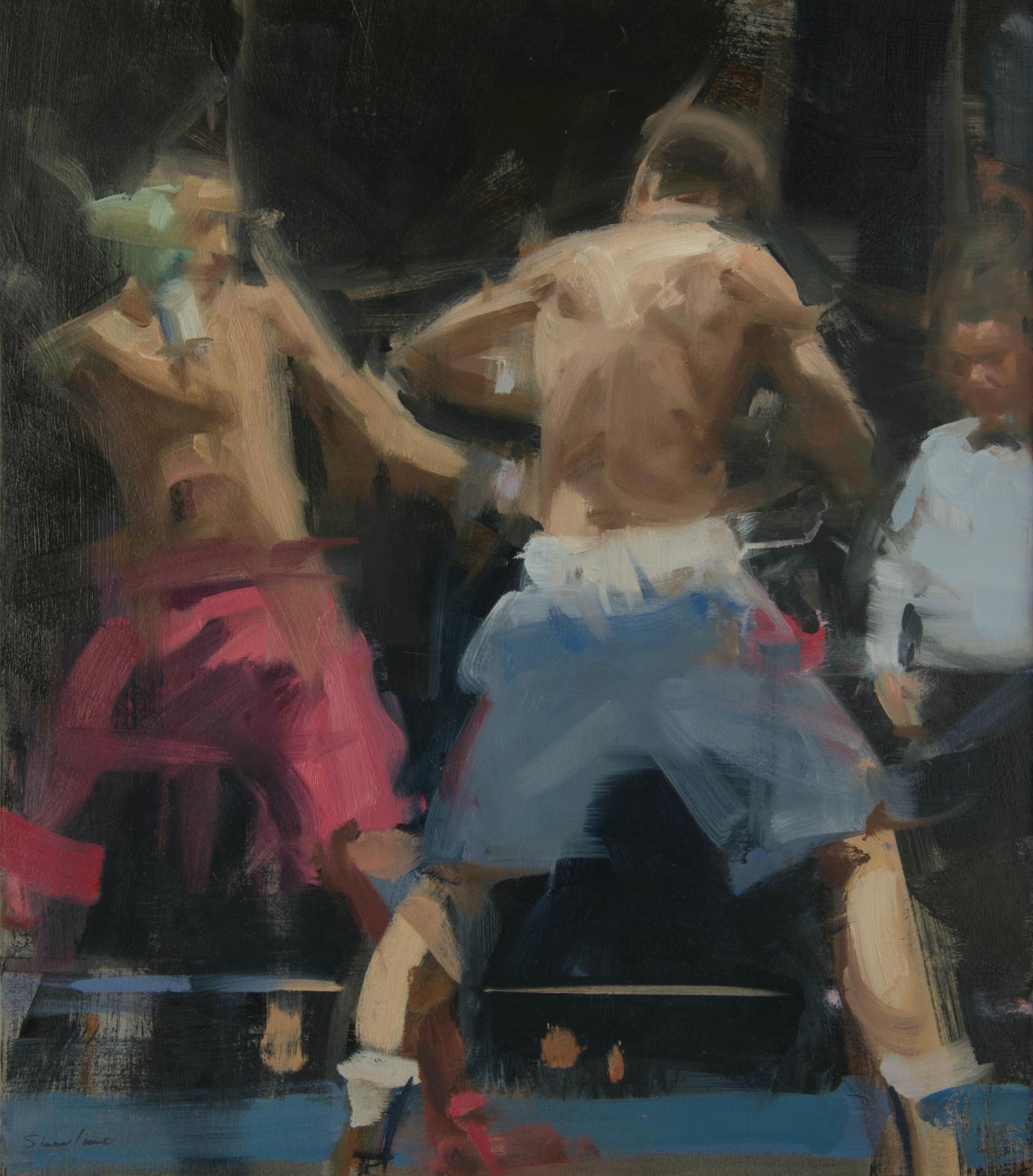 Figurative Painting de David Shevlino - Rojo y blanco (dos boxeadores)  Arte figurativo  Contemporáneo  Movimiento de pinceladas