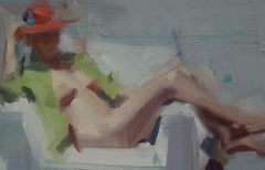 Sombrero Rojo Óleo Sobre Panel 13" x 10" Impresionismo Figurativo Luz y Sombra