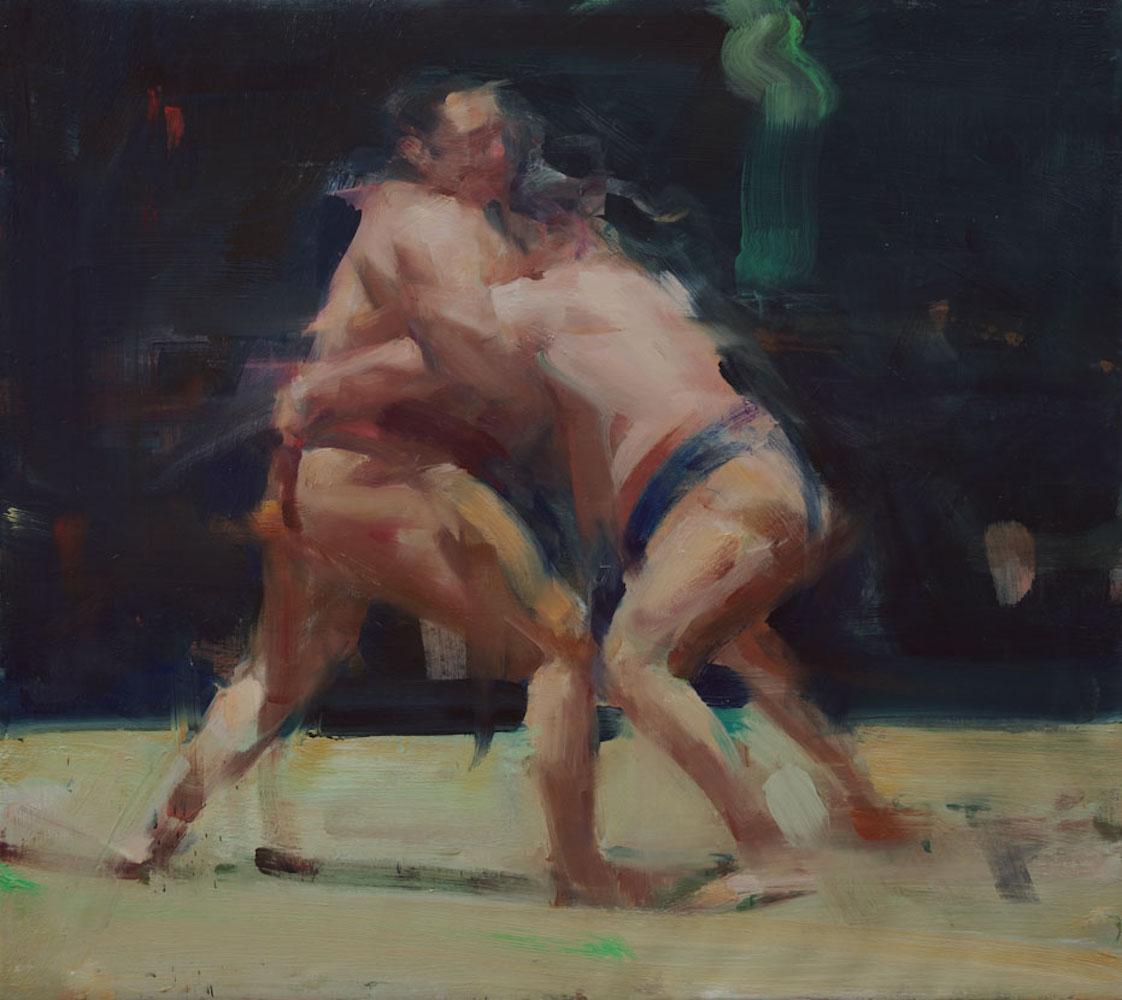 David Shevlino Nude Painting – Wrestlers – Sumos