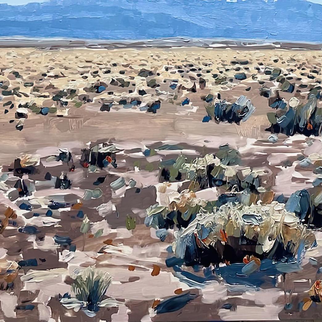 Chico Basin, vallée de la vallée de San Luis, Colorado, peinture à l'huile originale - Bleu Figurative Painting par David Shingler