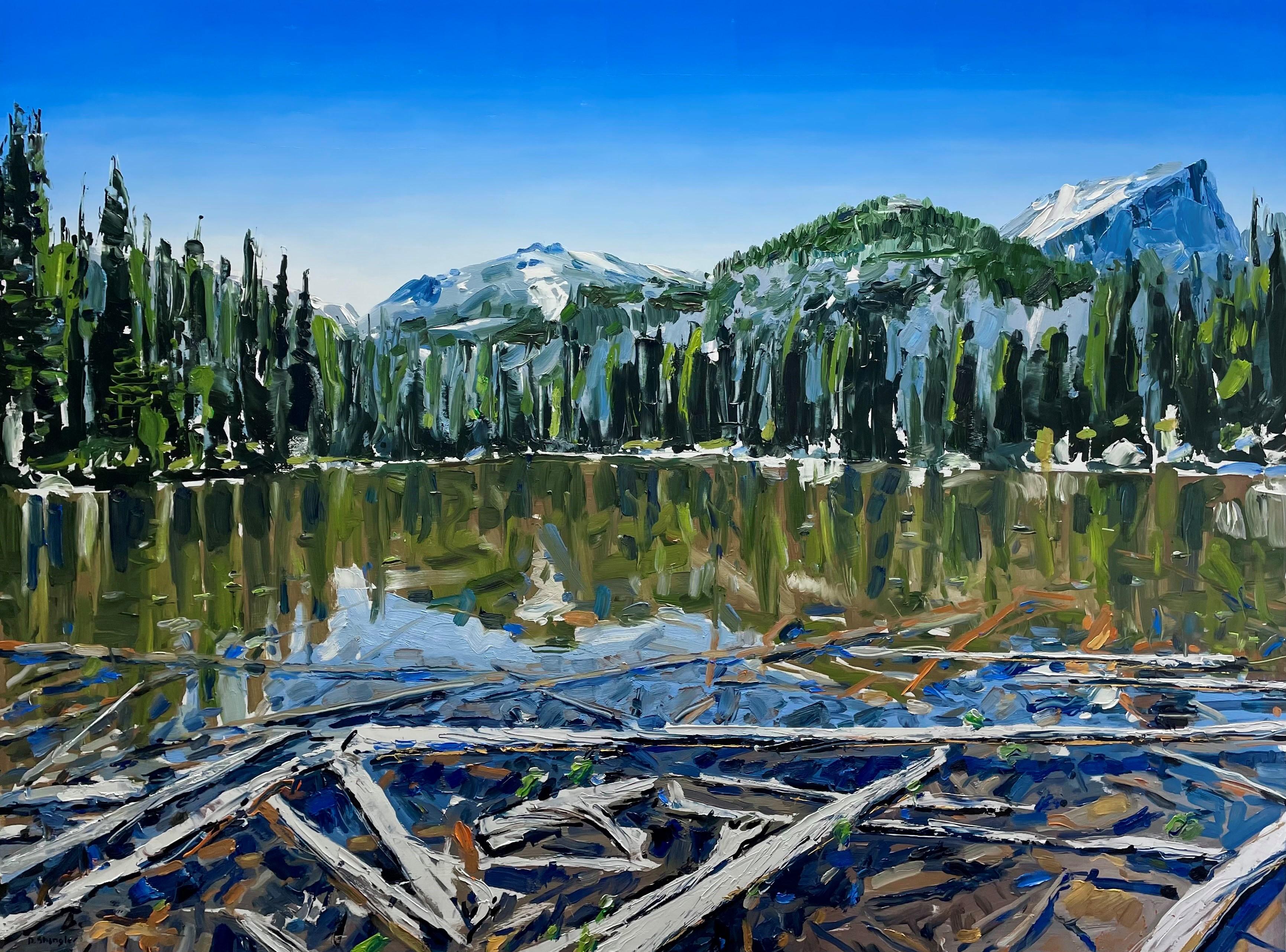 David Shingler Landscape Painting - Nymph Lake, Rocky Mountain Park, CO, Original Oil Painting