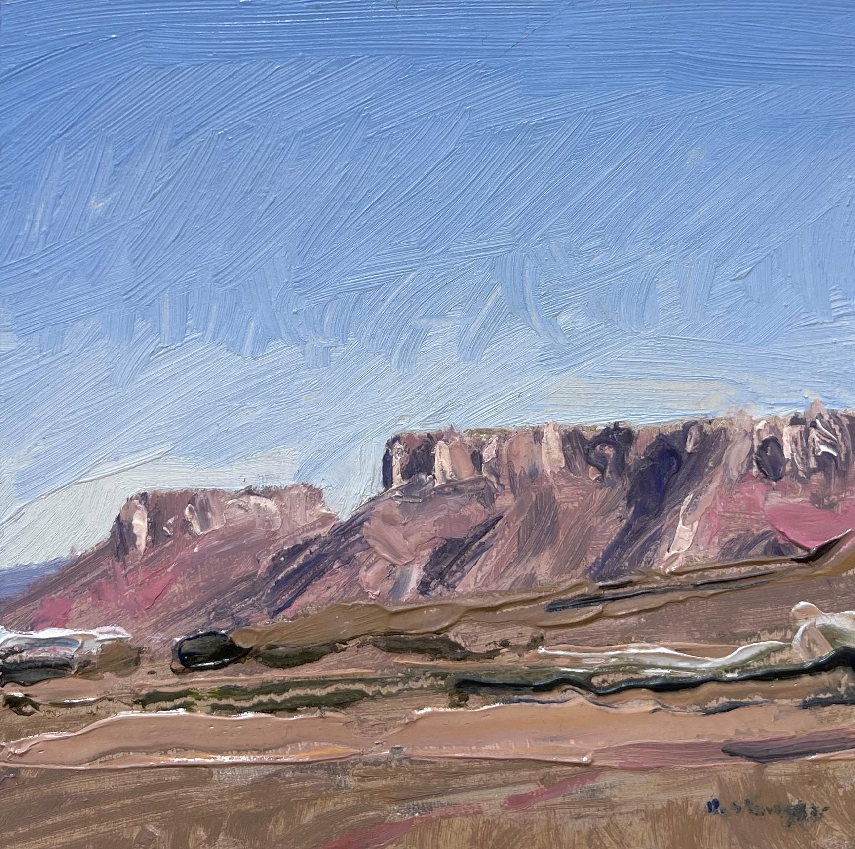 L'opera "Utah" (2015) di David Wood è un dipinto a olio originale su pannello di legno che misura 5 x 5 pollici. Conosciuto per i suoi paesaggi dinamici resi attraverso pennellate audaci ed espressive, Shingler cattura l'aspra bellezza di un deserto