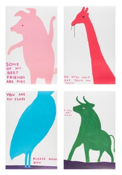 Animal Series -- Set of four, Lithograph, Animals, Text Art by David Shrigley
