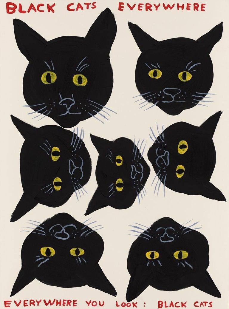 David Shrigley Animal Print - Black Cats Everywhere