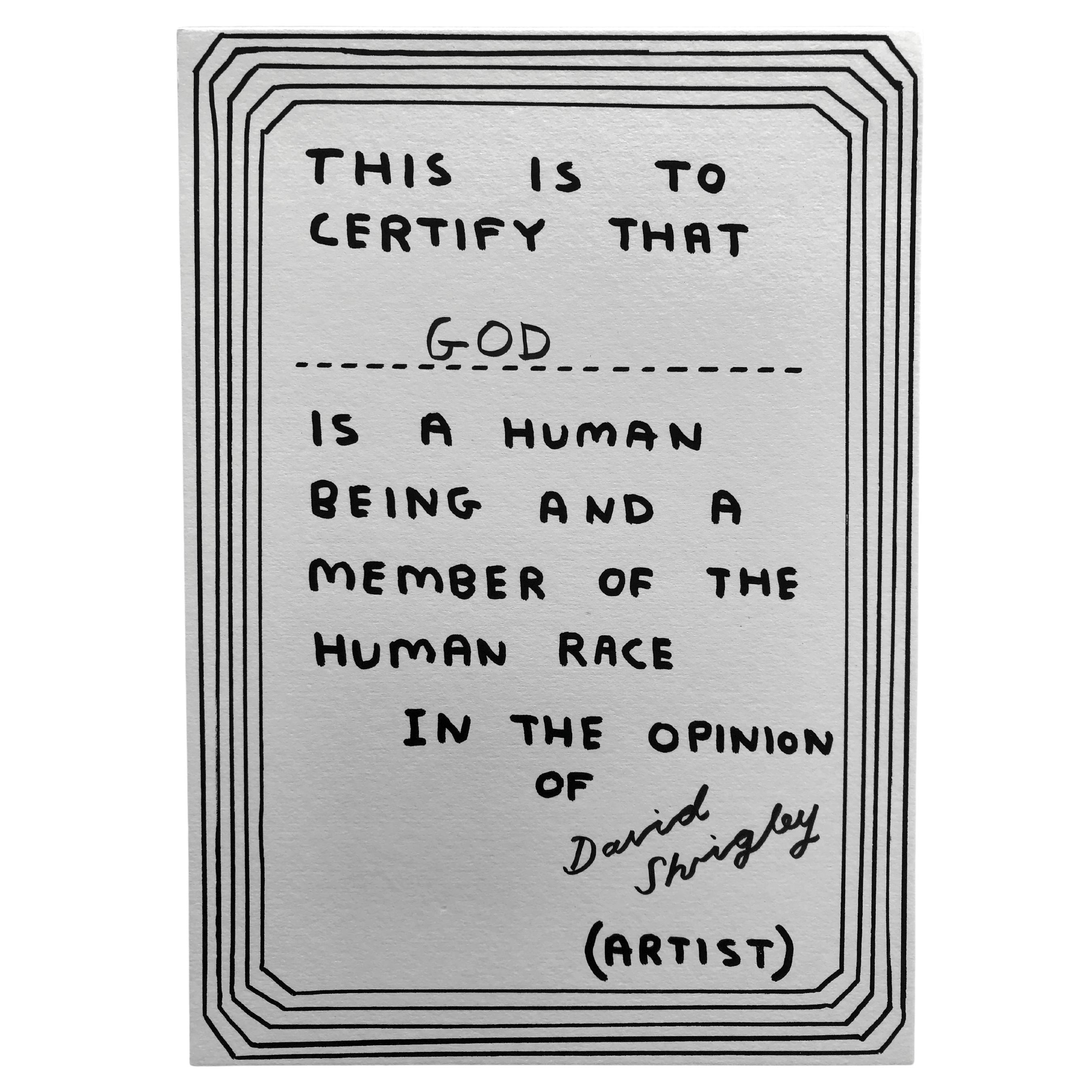 David Shrigley Print - Certificate of Human Status