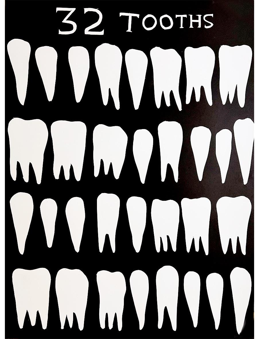 David Shrigley
32 Tooths, 2022
Linocut printed by hand on Somerset 300g
29 9/10 × 22 in | 76 × 56 cm
Edition of 100
Hand-signed and numbered

