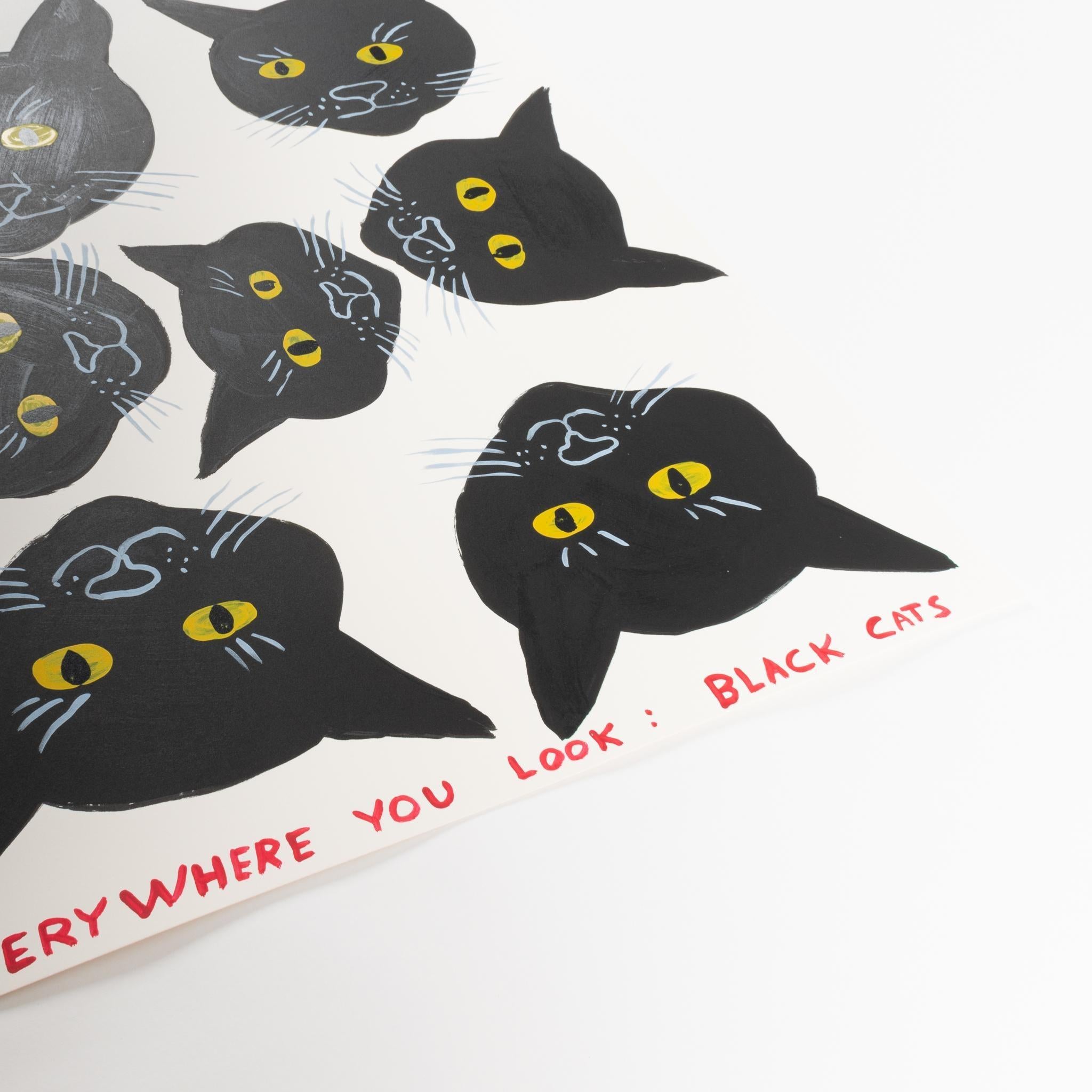 DAVID SHRIGLEY - CATS BLACK EVERYWHERE. Design moderne britannique bleu - Print de David Shrigley