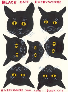 DAVID SHRIGLEY - BLACK CATS EVERYWHERE. Modern Design British Artist Blue