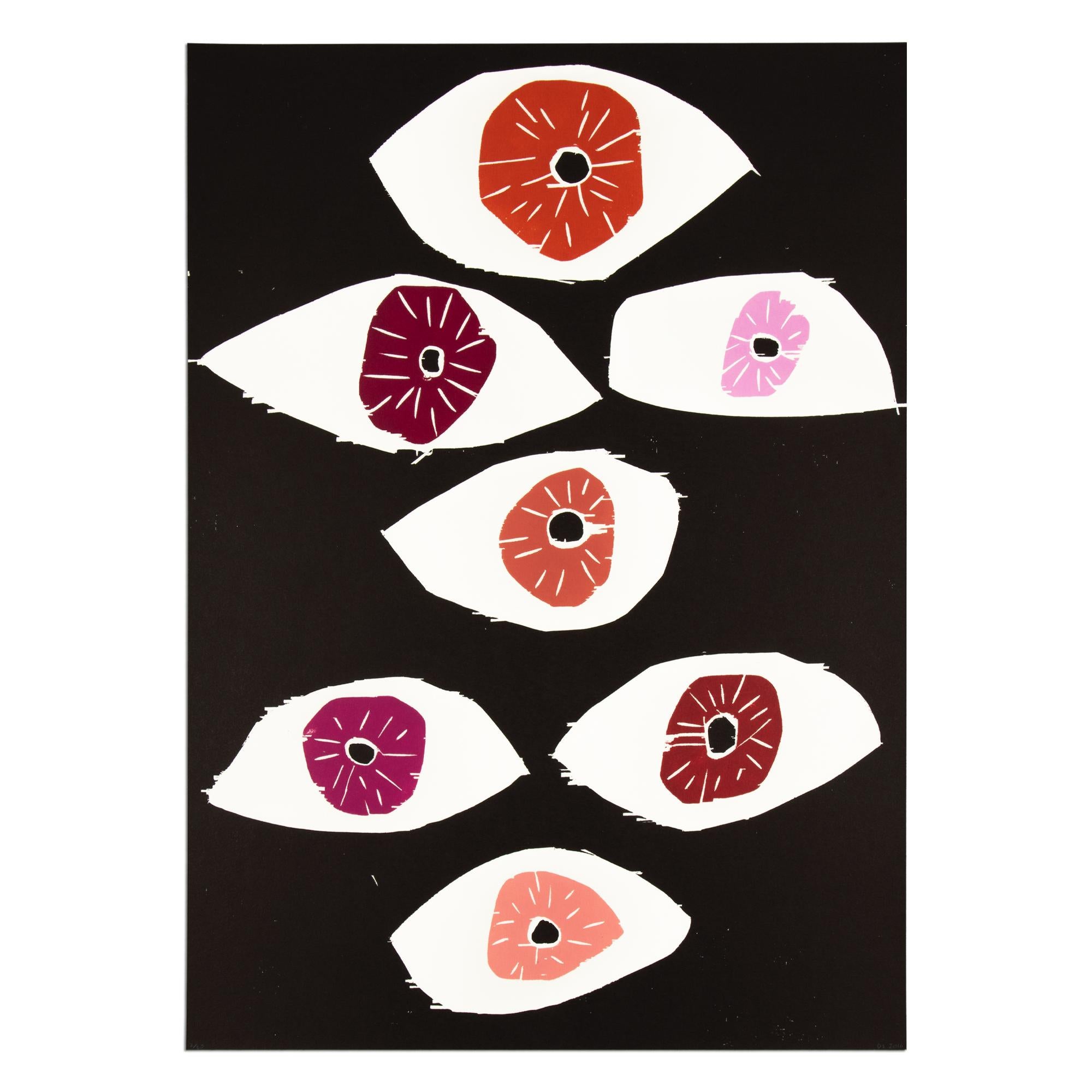David Shrigley (English, b. 1968)
Eyes, 2016
Medium: Woodcut on paper
Dimensions: 70 x 50 cm
Edition of 20: Hand-signed and numbered
Condition: Mint