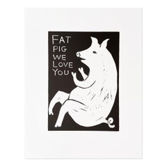 David Shrigley, Maiale grasso ti amiamo: Linocut, Pop Art contemporanea, Stampa firmata
