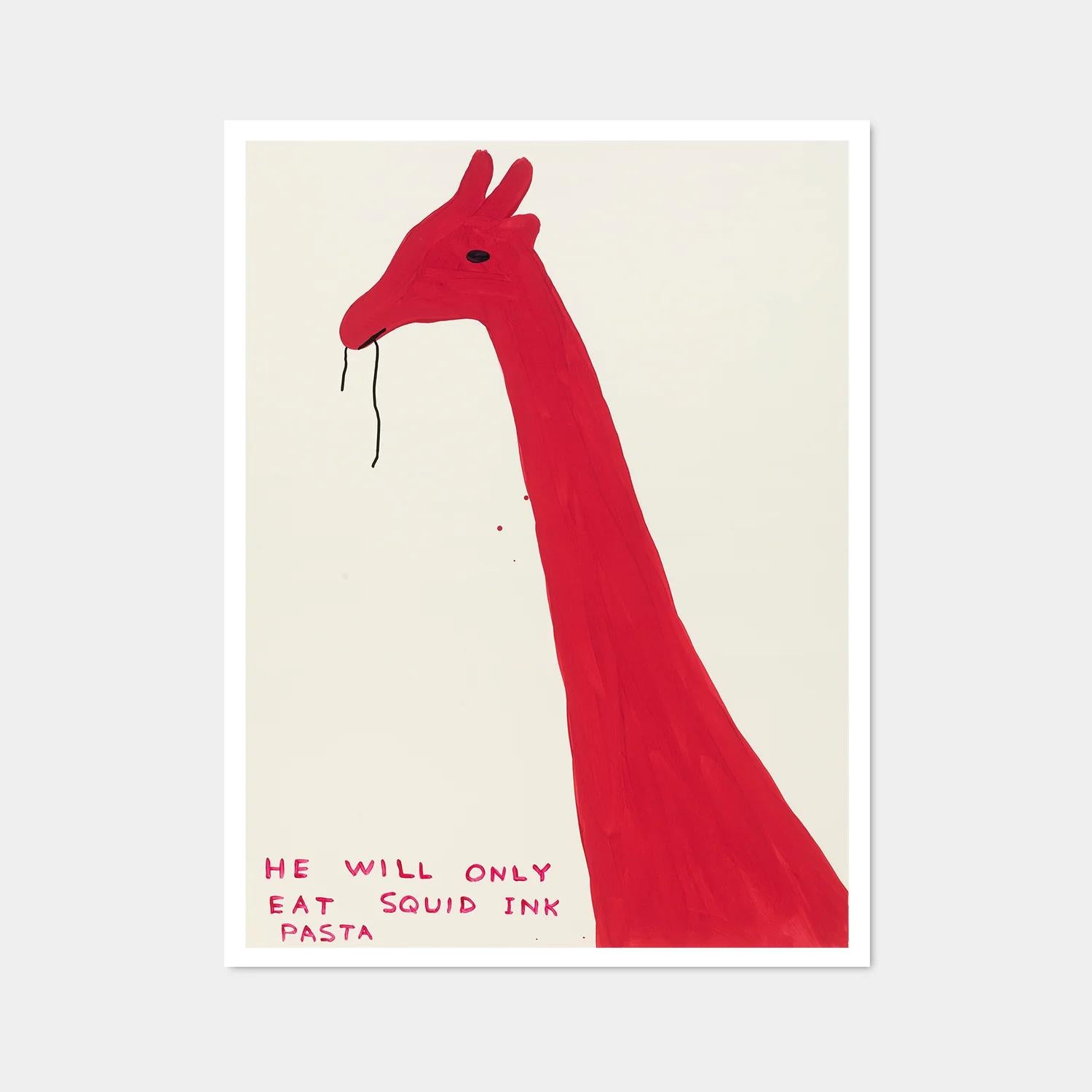 David Shrigley, He Will Only Eat Squid Ink Pasta (framed), 2019 1