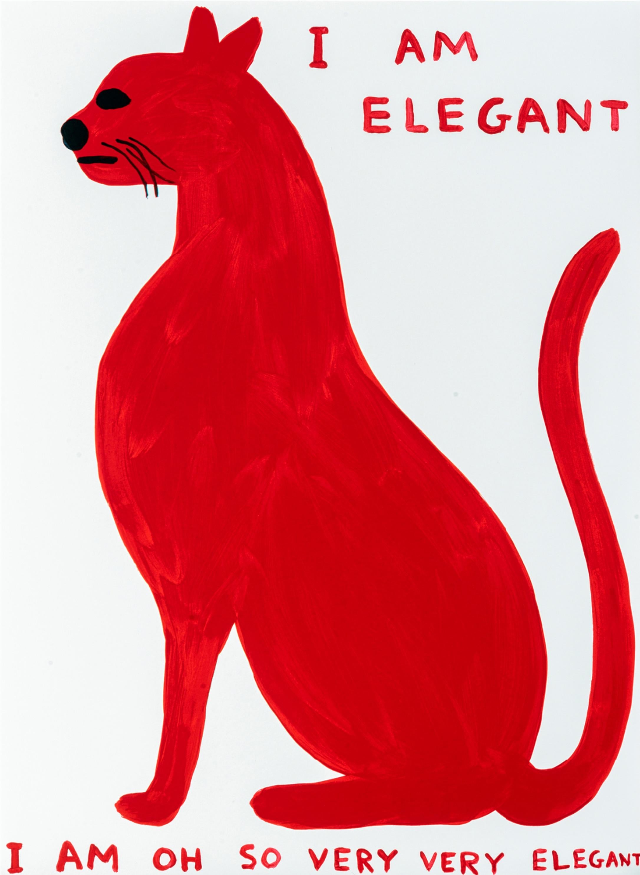 David Shrigley - Sono elegante, sono molto molto elegante, 2021
Serigrafia a colori
29 1/2 × 22 pollici  75 × 56 cm
Edizione di 125 esemplari
Edizione numero 66/125
Editore AllRightsReserved, Hong Hong
Firmato e numerato sul Certificato di