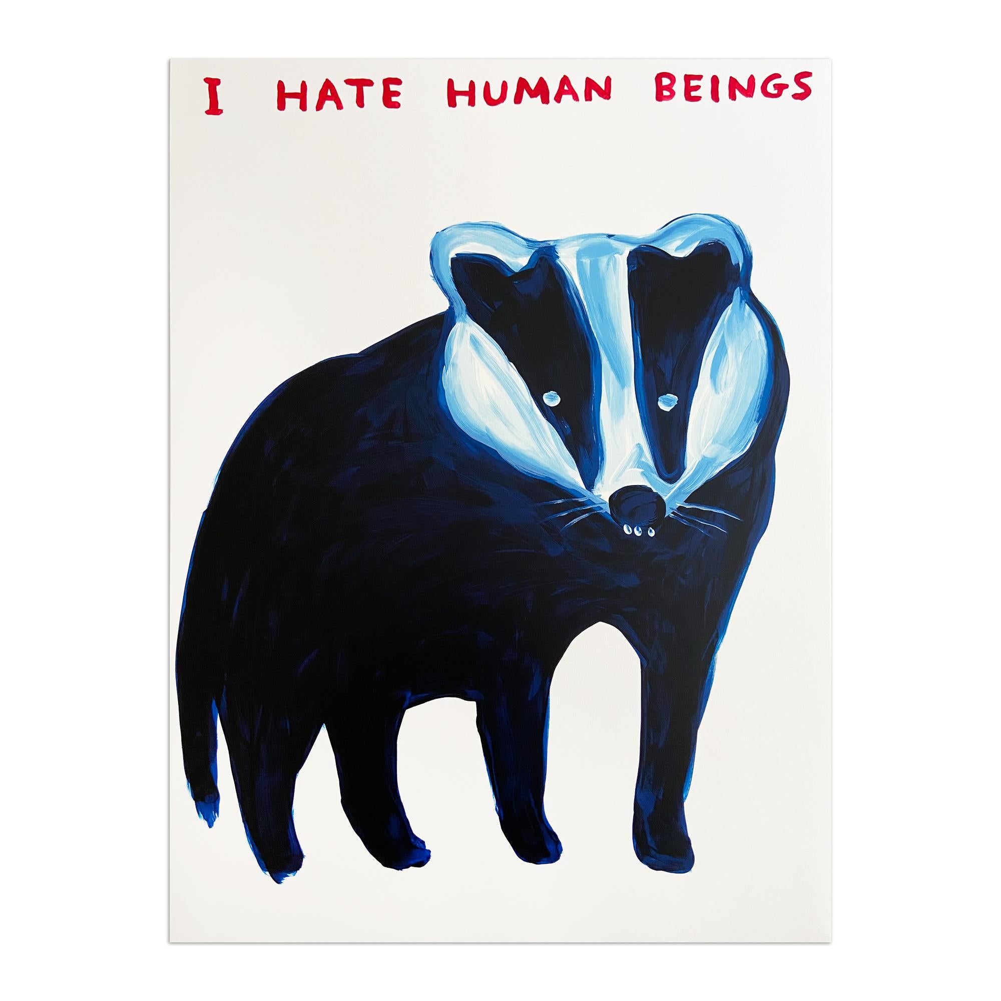 David Shrigley (British, b. 1968)
I Hate Human Beings, 2021
Medium: Screenprint in colours, on wove paper
Dimensions: 76 x 56 cm (29.9 x 22 in)
Edition of 125: Hand signed and numbered on accompanying certificate
Publisher: AllRightsReserved, Hong