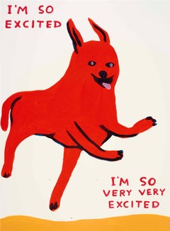 Vintage DAVID SHRIGLEY - I'M SO EXCITED Modern Design Figurative British Artists Red Dog