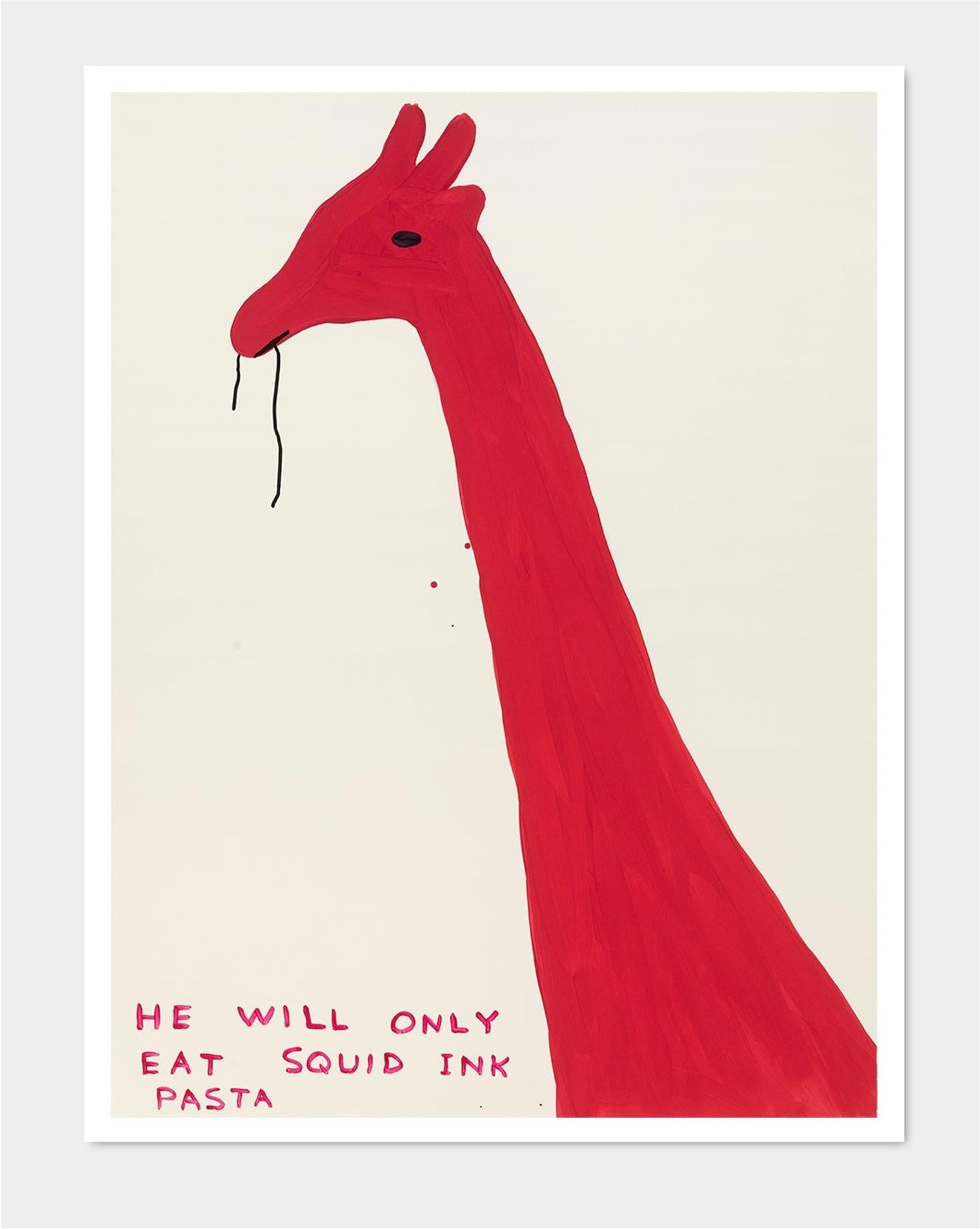 David Shrigley
Sans titre (Il ne mangera que des pâtes à l'encre de seiche) (2019)
80 x 60 cm
Lithographie offset
Imprimé sur papier Munken Lynx 200g
