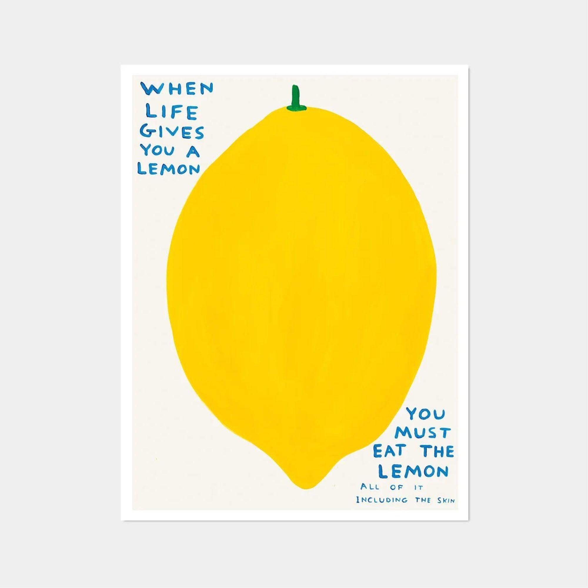 David Shrigley, Wenn das Leben dir eine Zitrone schenkt, 2021

60 x 80 cm

Offset-Lithographie

Gedruckt auf 200g Munken Lynx Papier

Narayana Press in Dänemark