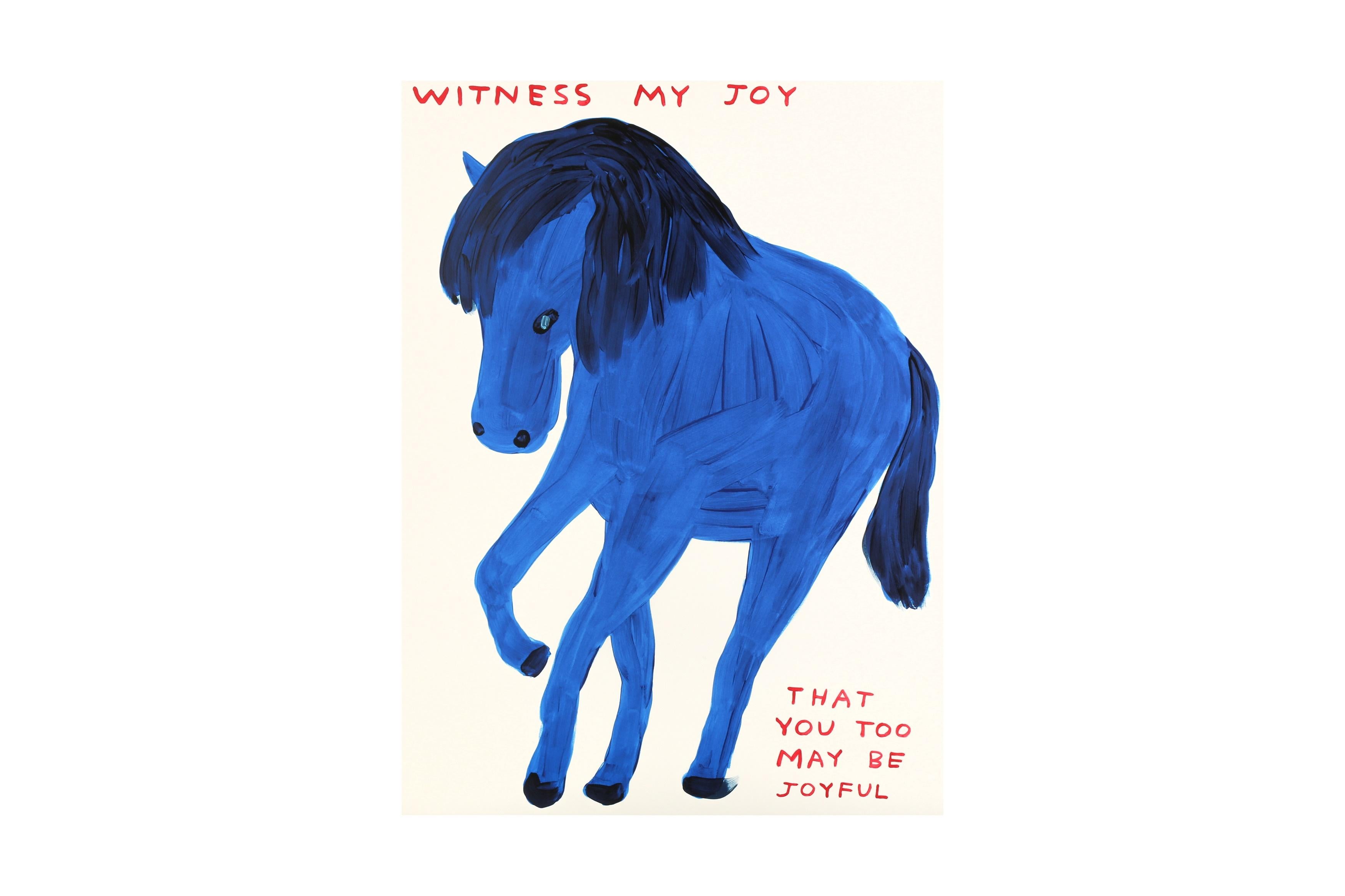 DAVID SHRIGLEY
Witness my Joy
Screenprint in colours on 410gsm Somerset wove
Hand Signed, dated  verso
Edition 9 / 125 in pencil verso
Published by Galleri Nicolai Wallner
Sheet 75 x 56cm
Excellent condition with the original package