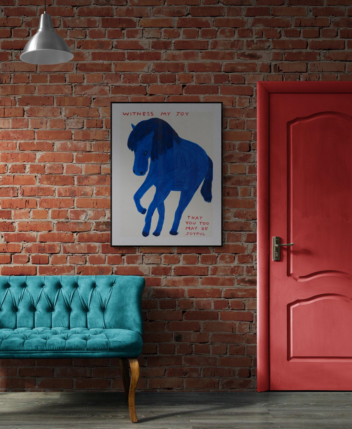 DAVID SHRIGLEY - WITNESS MY JOY Modern Design Figurative British Artist Blue - Print by David Shrigley