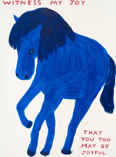 Vintage DAVID SHRIGLEY - WITNESS MY JOY Modern Design Figurative British Artist Blue